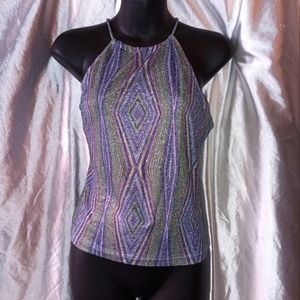 Charlotte Russe vintage style geometric print racerback purple metallic cami M
